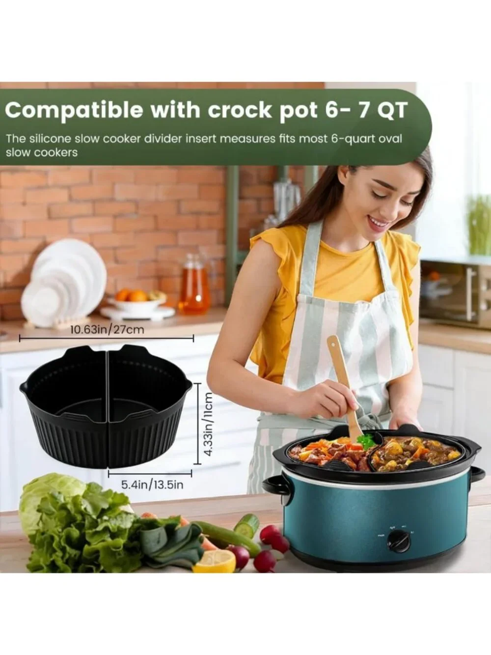 Reusable Silicone Slow Cooker Liners, 6-7 Quart Divider for Two Meals, BPA Free